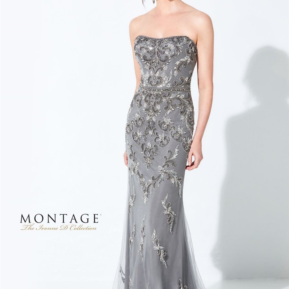 Strapless Gray Beaded Wedding Dress